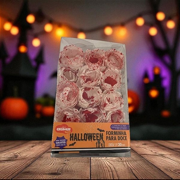 Forminha Para Doces Finos De Hallowen - Rosa Branca Com Sangue - 5x5cm - 30 unidades - Cromus - Rizzo