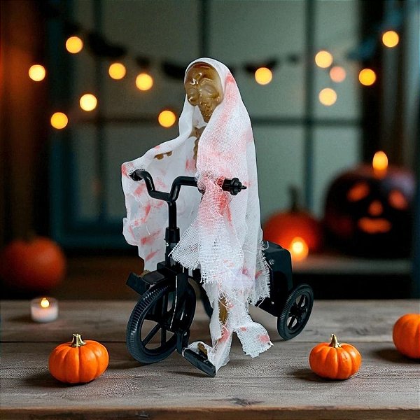 Enfeite Decorativo de Halloween Com Luz e Som - Esqueleto Com Bicicleta - 22x14,5x20cm - 1 unidade - Rizzo