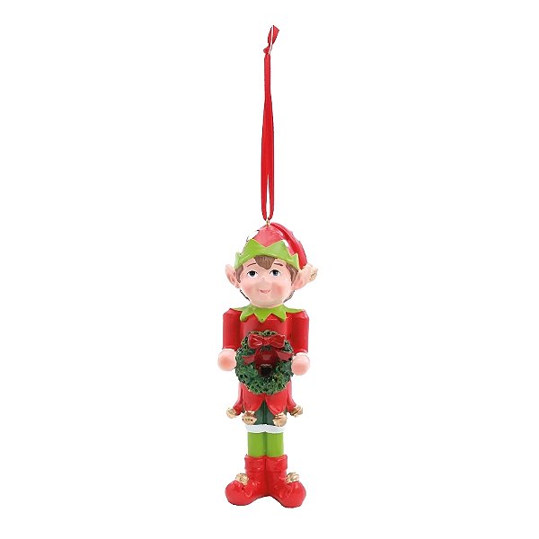 Enfeite Para Pendurar de Natal - Elfo Vermelho Verde - 4x13x3cm - 1 unidades - Cromus - Rizzo