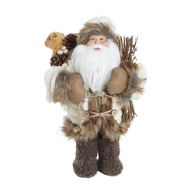 Enfeite Decorativo de Natal - Papai Noel com Ursinho Marrom - 45x22,5x16,5cm - 1 unidades - Cromus - Rizzo