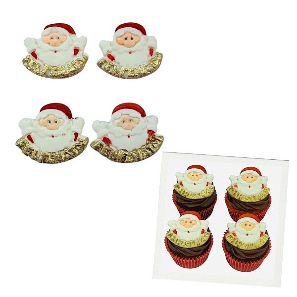Confeito de Açúcar - Papai Noel Feliz Natal - 4 unidades - Abelha Confeiteira - Rizzo