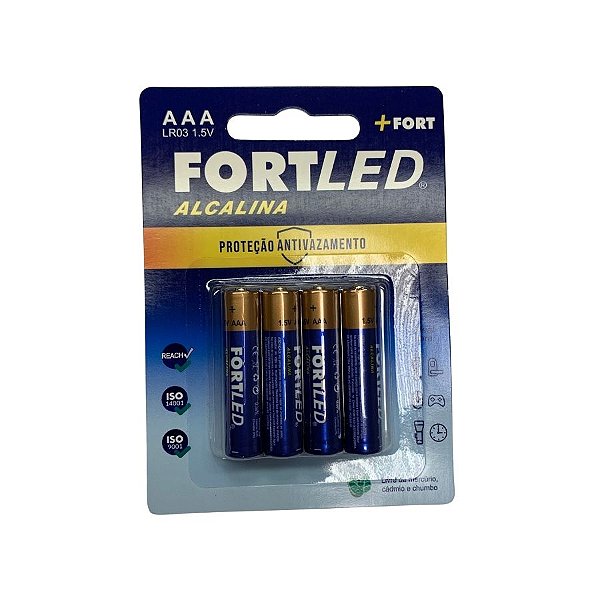 Pilha Alcalina Pequena (AAA) 1,5V  - 4 unidades - Fortled  - Rizzo