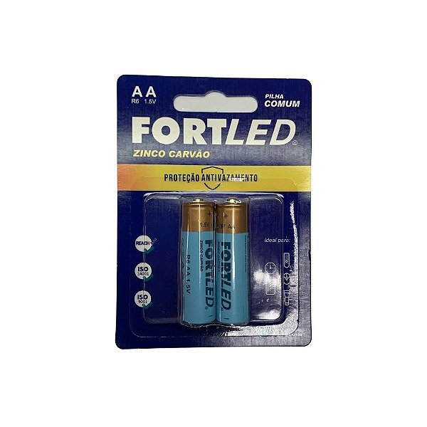 Pilha Comum Média (AA) Zinco 1,5V  - 2 unidades - Fortled  - Rizzo