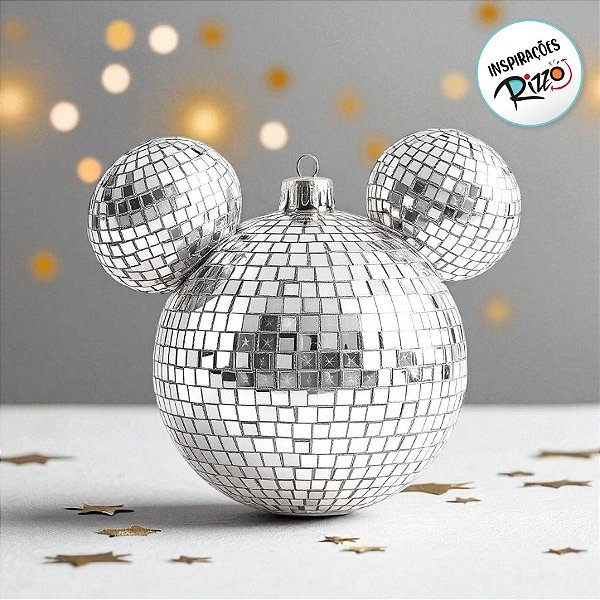 Bola de Natal Espelhada - Mickey e Minnie - 12cm - 1 unidade - Disney Original - Rizzo
