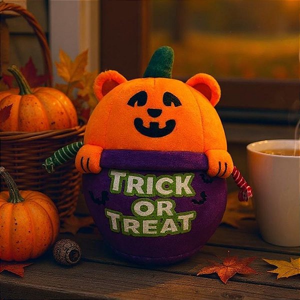 Abóbora de Pelúcia  Saquinho "Trick or Treat" - Roxo/Laranja - 20cm  - 1 unidade - Rizzo