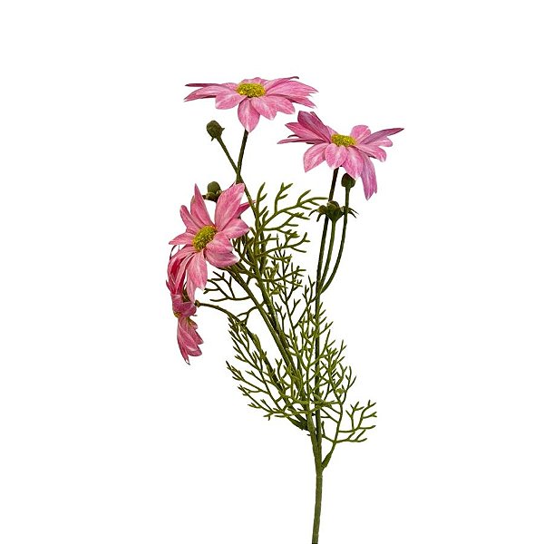 Haste Flor Permanente - Margarida Real Flocked - Rosa - 63cm - 1 unidade - FlorArte - Rizzo