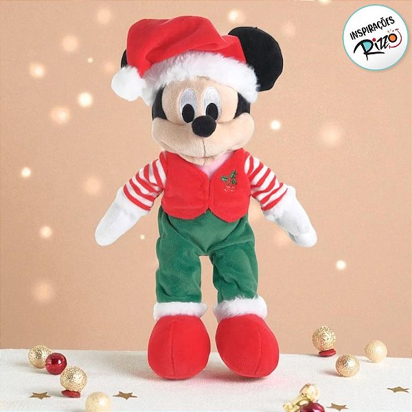 Pelúcia Mickey Mouse de Natal - Verde e Vermelho - 30cm - 1 unidade - Disney Original - Rizzo