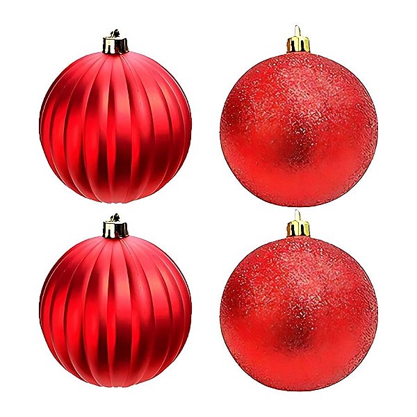 Bola de Natal - Vermelha - Gomo e Glitter - 8cm - 4 unidades - Cromus - Rizzo