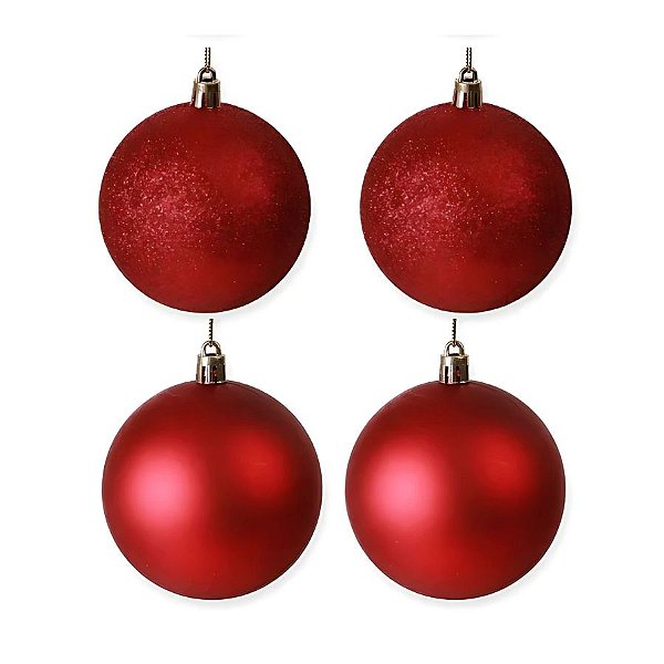 Bola de Natal - Vermelha - Matte e Glitter - 8cm - 4 unidades - Cromus - Rizzo
