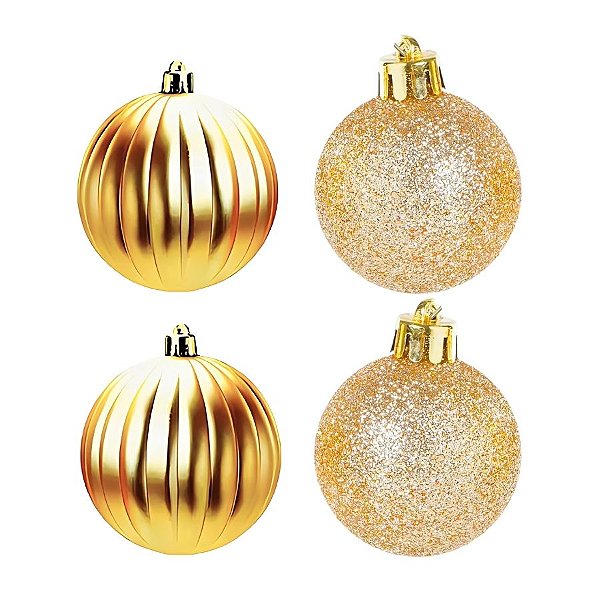Bola de Natal - Ouro - Gomo e Glitter - 8cm - 4 unidades - Cromus - Rizzo