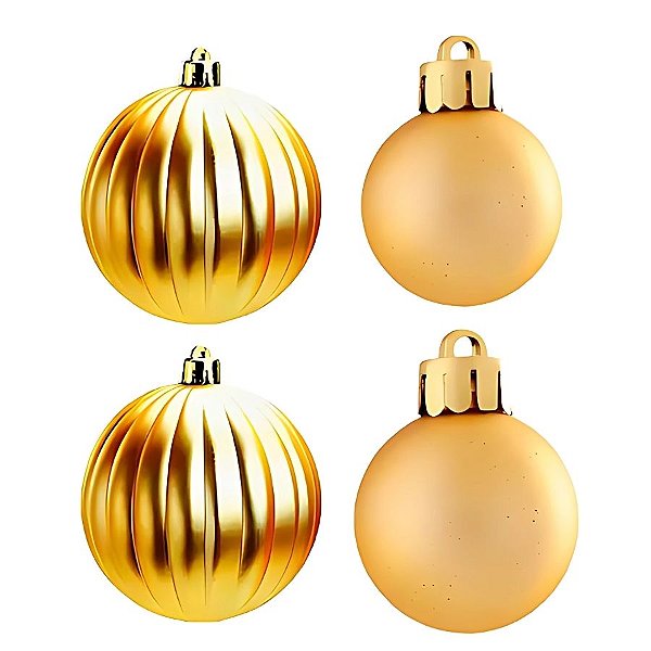 Bola de Natal - Ouro - Matte e Gomo - 8cm - 4 unidades - Cromus - Rizzo