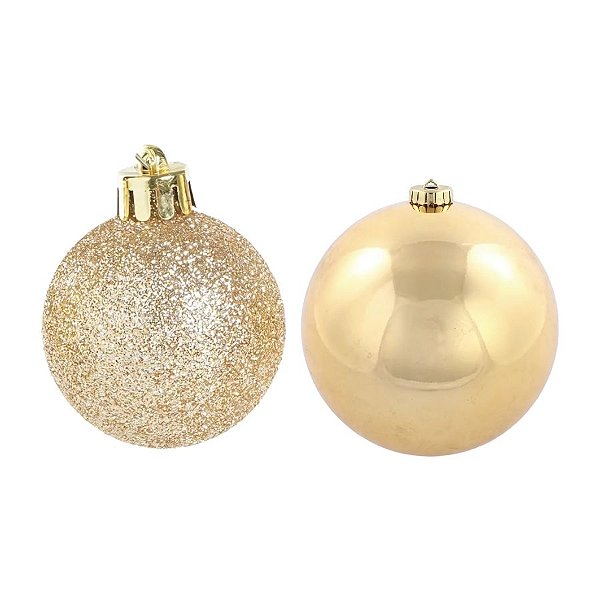 Bola de Natal - Ouro - Matte e Glitter - 10cm - 2 unidades - Cromus - Rizzo