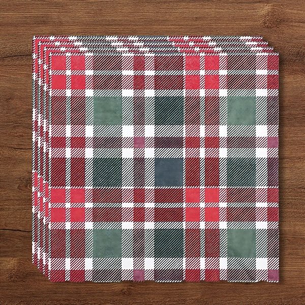 Guardanapo De Papel Natalino - Xadrez Verde e Vermelho - 32,5x32,5cm - 20 unidades - Cromus - Rizzo