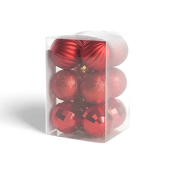 Bola de Natal - Vermelho - Gomo, Glitter e Espelhada - 3cm - 12 unidades - Cromus - Rizzo