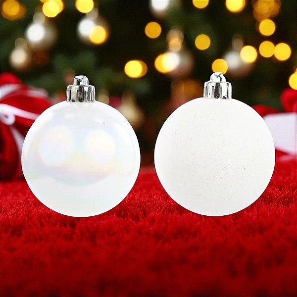 Bola de Natal - Branca - Glitter e Perolada - 8cm - 4 unidades - Cromus - Rizzo