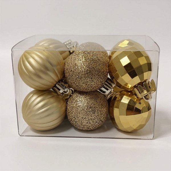 Bola de Natal - Ouro - Gomo, Glitter e Espelhada - 3cm - 12 unidades - Cromus - Rizzo