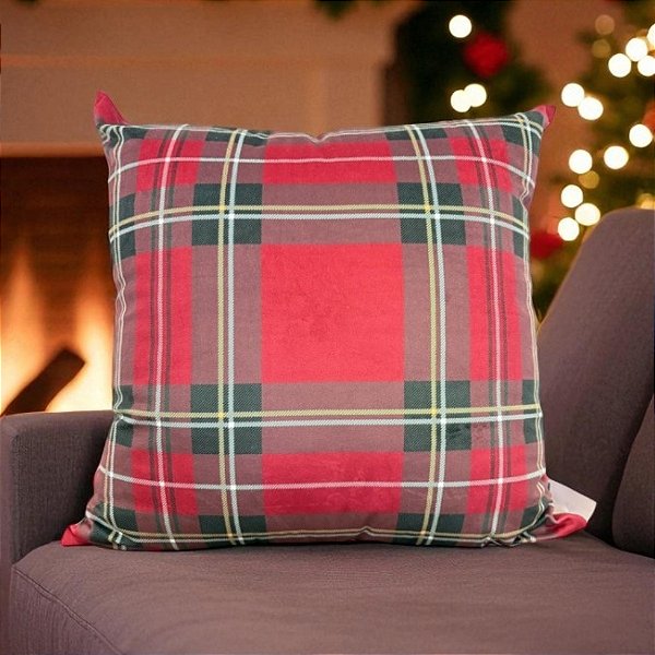 Almofada de Natal - Quadriculada Verde e Vermelho - 50x50cm - 1 unidades - Rizzo