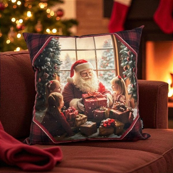 Almofada de Natal - Papai Noel Presenteando - 43x43cm - 1 unidades - Rizzo