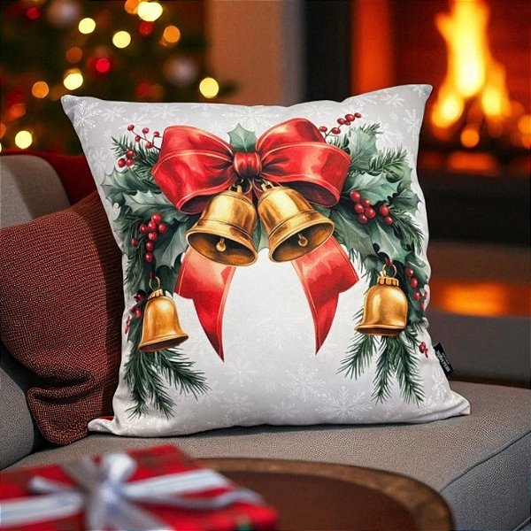 Almofada de Natal - Sinos com Laço - 43x43cm - 1 unidades - Rizzo
