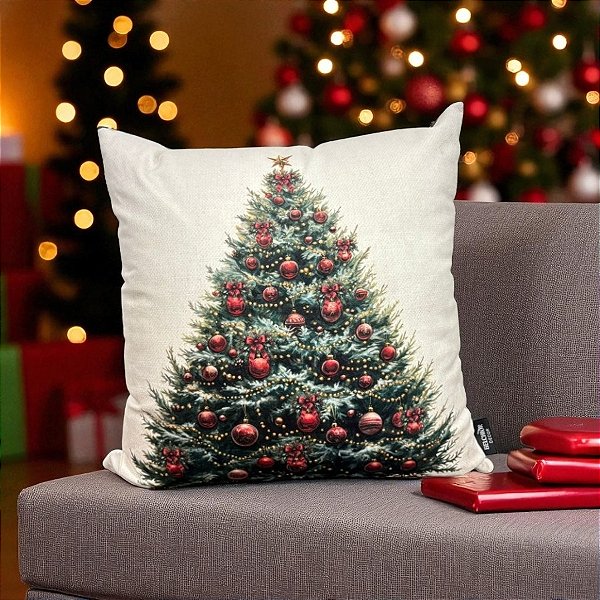 Almofada de Natal - Árvore de Natal Decorada - 43x43cm - 1 unidades - Rizzo