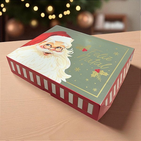 Caixa Retangular para Presente - Tampa/Fundo New - Natalino - G 30x24x6cm - 1 unidade - Cromus - Rizzo