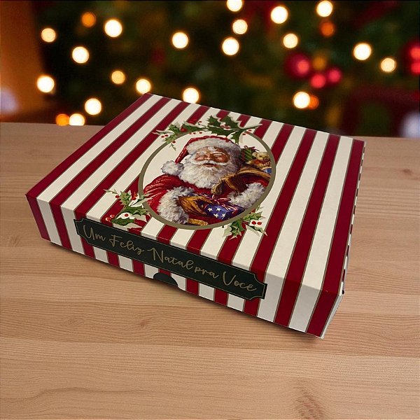 Caixa Retangular para Presente - Tampa/Fundo - Noel Carmin - M 25x20x5cm - 1 unidade - Cromus - Rizzo