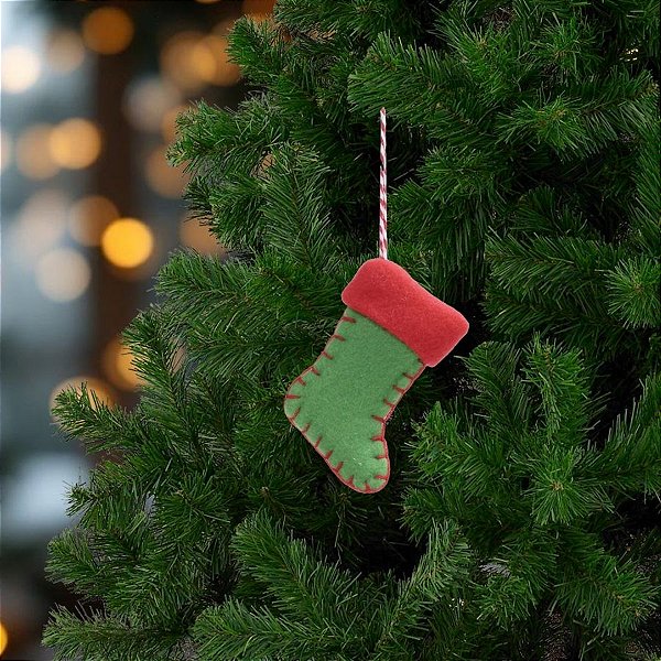 Enfeite Para Pendurar De Natal - Meia - Verde e Vermelho - 10cm - 1 unidade - Cromus - Rizzo