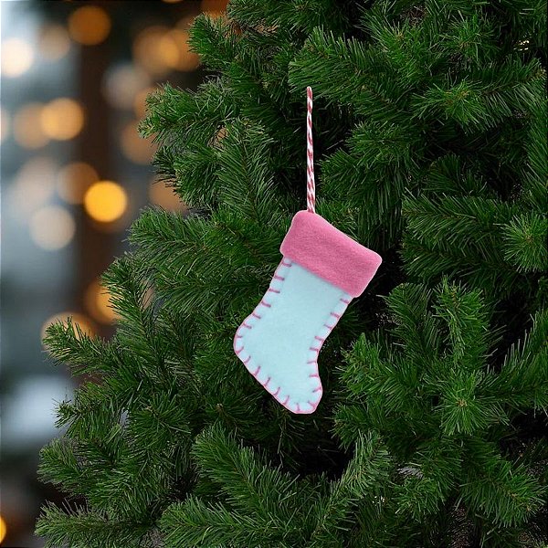 Enfeite Para Pendurar De Natal - Meia - Azul e Rosa - 10cm - 1 unidade - Cromus - Rizzo