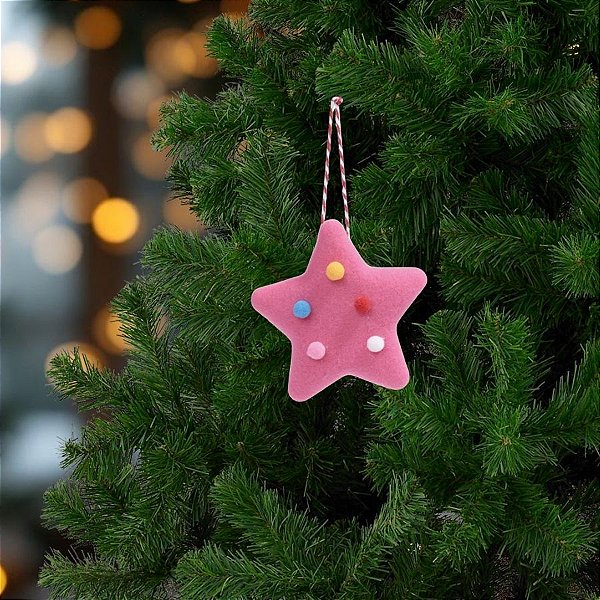Enfeite Para Pendurar De Natal - Estrela Com Bolas - Rosa - 10cm - 1 unidade - Cromus - Rizzo