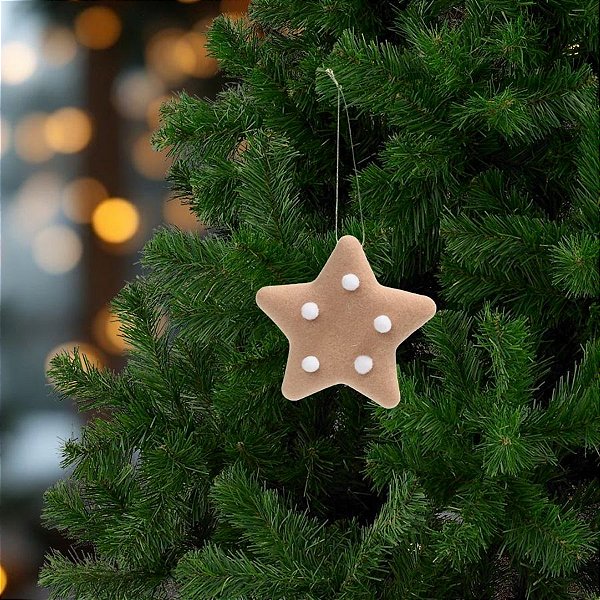 Enfeite Para Pendurar De Natal - Estrela De Ginger Bread - Marrom e Branco - 10cm - 1 unidade - Cromus - Rizzo