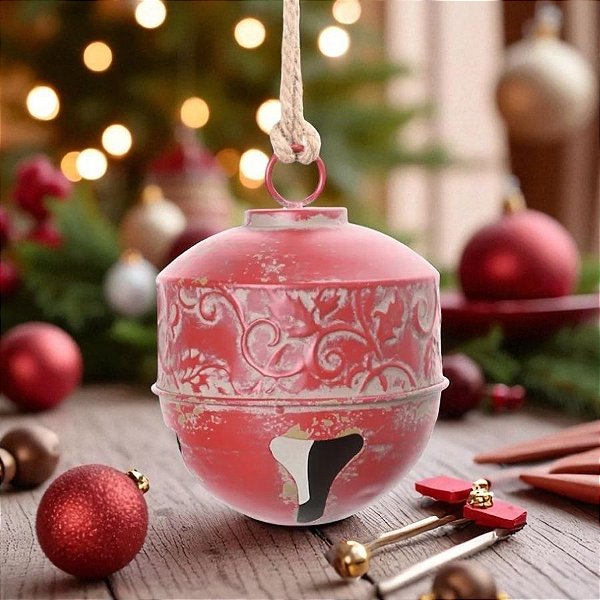 Enfeite Para Pendurar De Natal - Guizo Com Arabescos - Vermelho - 20cm - 1 unidade - Cromus - Rizzo