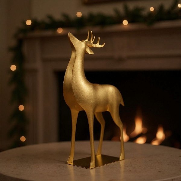 Enfeite Decorativo de Natal - Rena Dourada - Em Pé - 30,5cm - 1 unidade - Cromus - Rizzo