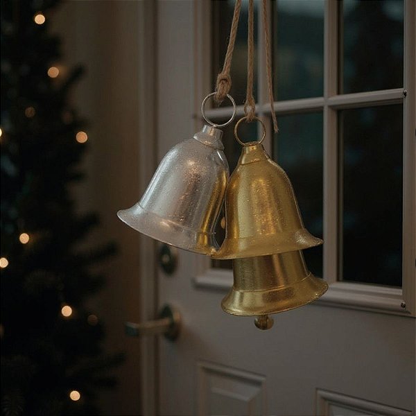 Enfeite Para Pendurar De Natal - Sinos - Dourado e Prata - 62cm - 1 unidade - Cromus - Rizzo