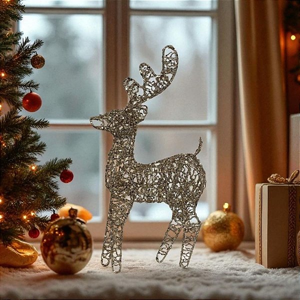 Enfeite Decorativo de Natal - Rena Dourada Vazada - Em Pé - 40cm - 1 unidade - Cromus - Rizzo