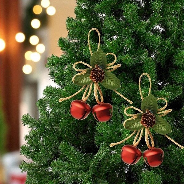 Enfeite Para Pendurar De Natal - Guizo Com Arranjo - Vermelho - 11cm - 2 unidades - Cromus - Rizzo