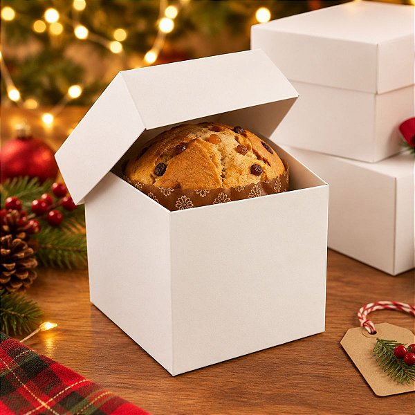 Caixa Cubo Para Panetone e Presente - G 10x10x10cm - Branco - 10 unidades - Assk - Rizzo