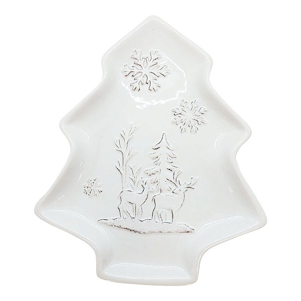 Bandeja Decorativa de Natal de Cerâmica - Pinheiro Floresta Branca- 24x19cm - 1 unidade - Rizzo