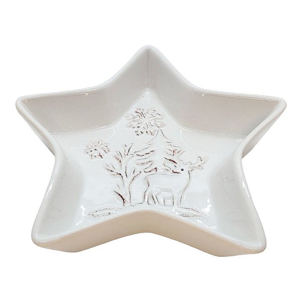 Bandeja Decorativa de Natal de Cerâmica - Estrela Floresta Branca - 15x15cm  - 1 unidade - Rizzo