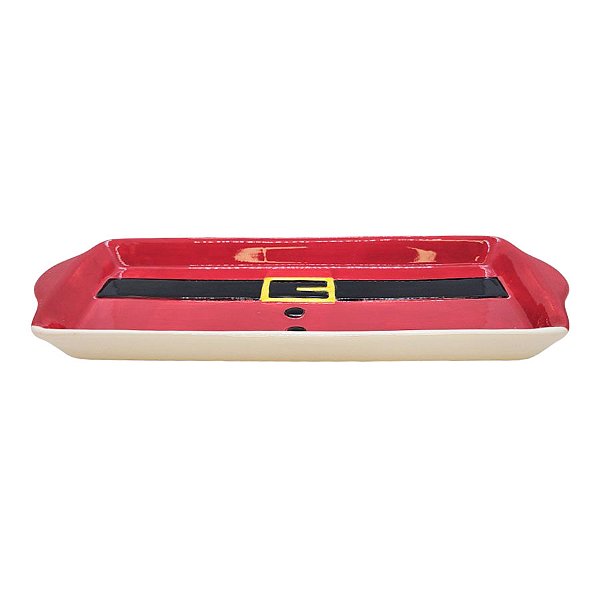Bandeja Decorativa de Natal de Cerâmica - Cinto Noel - 30x12cm - 1 unidade - Rizzo