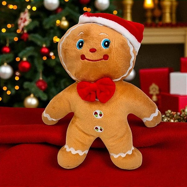 Biscoito de Natal de Pelúcia com Gravata e Touca - 24,5cm - 1 unidade - Rizzo