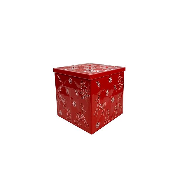 Lata De Metal De Natal - Vermelha - Rena - 15cm - 1 unidade - Rizzo