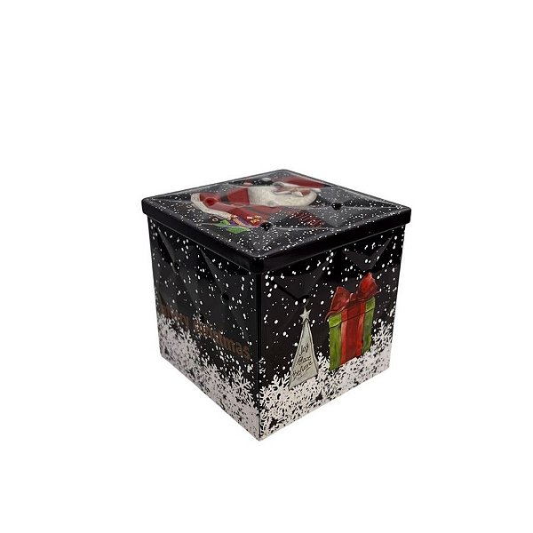 Lata De Metal De Natal - Preta - "Merry Christmas" Papai Noel  - 15cm - 1 unidade - Rizzo
