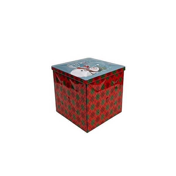 Lata De Metal De Natal - Azul e Vermelha - "Joy to the world" Boneco de neve - 15cm - 1 unidade - Rizzo