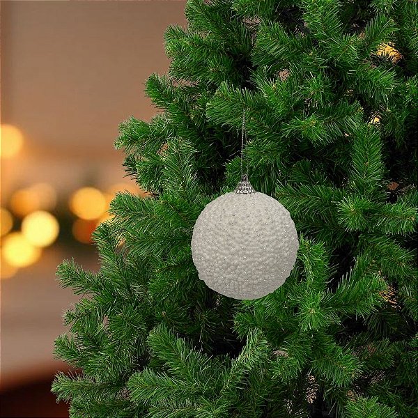 Bola De Natal - Branco - Glitter - 8cm - 6 unidades - Cromus - Rizzo