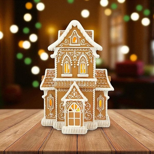 Enfeite Decorativo de Natal Com LED - Casinha Ginger Bread - 25,5x17cm - 1 unidade - Cromus - Rizzo