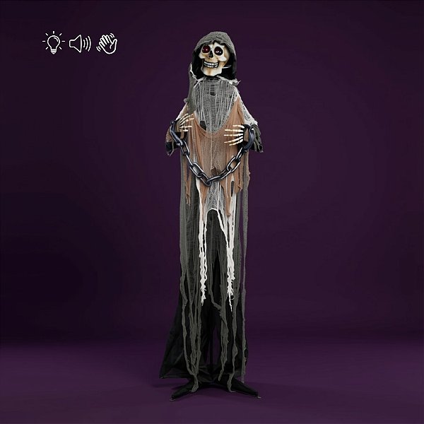 Enfeite Decorativo de Halloween com Luz, Som e Movimento - Caveira Bosco - 174cm - 1 unidade - Cromus - Rizzo