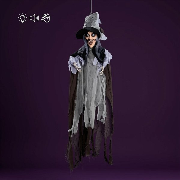 Enfeite Decorativo de Halloween com Luz, Som e Movimento - Bruxa Ariela - 120cm - 1 unidade - Cromus - Rizzo