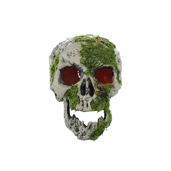 Enfeite Decorativo de Halloween - Crânio com Musgo com Luz - 16x12cm - 1 unidade - Cromus - Rizzo