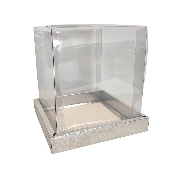 Caixa Para Bolo PVC Base Prata - 17x17x20,5cm - 5 unidades - Assk - Rizzo