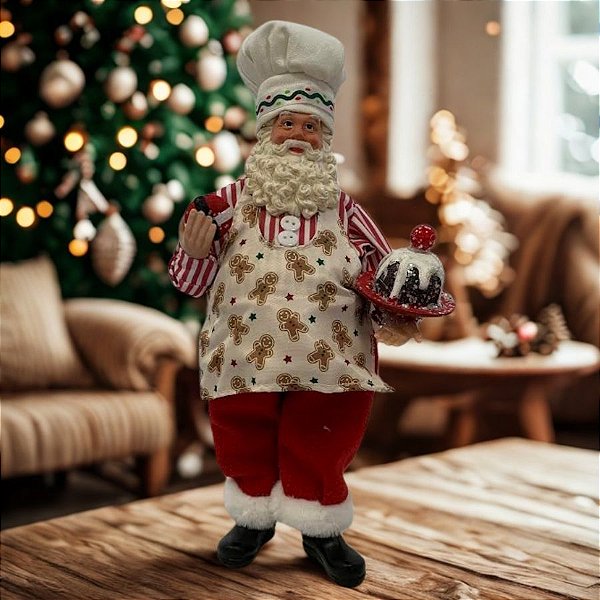 Papai Noel Confeiteiro Decorativo Em Pé - Vermelho e Branco - 30cm - 1 unidade - Rizzo